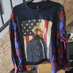 Toby Keith Upcycled Tee With Flannel Slerves